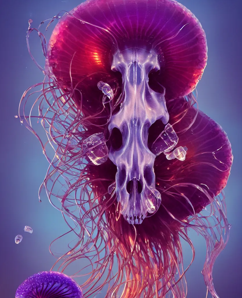 Image similar to goddess close-up portrait animal skull. jellyfish phoenix head, nautilus, orchid, skull, betta fish, bioluminiscent creatures, intricate artwork by Tooth Wu and wlop and beeple. octane render, trending on artstation, greg rutkowski very coherent symmetrical artwork. cinematic, hyper realism, high detail, octane render, 8k