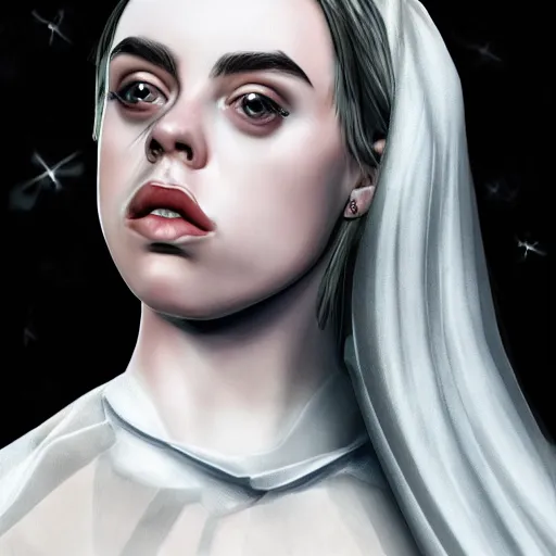 Image similar to fashion model billie eilish wearing wedding dress high detail lineart dramtic lighting artstation by trevor henderson by rossd raws cinematic dramatic