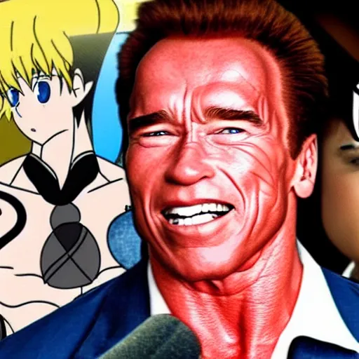 Prompt: schwarzenegger eating anime