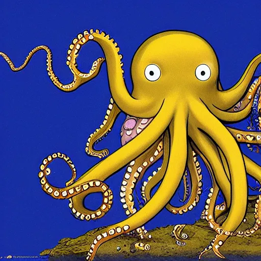 Prompt: an octopus have heated debate with a tuna, anthropomorphics, by Studio ghibli, Kentaro Miura, Hiromu Arakawa, Koyoharu Gotouge, Takeshi obata, concept art, golden ratio