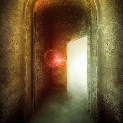 Prompt: she steps from her bedroom through the portal into the alternative multiverse, digital art, stunning light