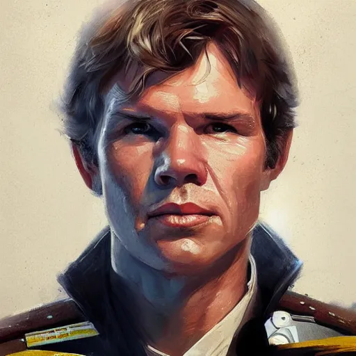 Image similar to portrait of a Man by Greg Rutkowski, Han Solo as an Admiral of the Galactic Alliance, he is about 70 years old, wearing military navy uniform of the Galactic Alliance, Star Wars Expanded Universe, highly detailed portrait, digital painting, artstation, concept art, smooth, sharp foccus ilustration, Artstation HQ