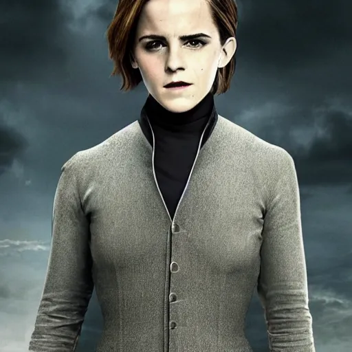 Prompt: Photo of Emma Watson as Professor Severus Snape, full body shot