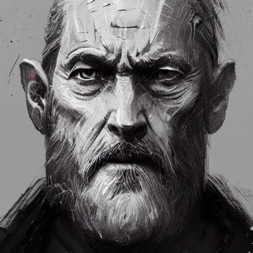 Image similar to portrait of a man by Greg Rutkowski, an old Jedi, short hair in military style, beard, wise and cool appearance, gray and black robes, Star Wars Expanded Universe, he is about 60 years old, highly detailed portrait, digital painting, artstation, concept art, smooth, sharp foccus ilustration, Artstation HQ