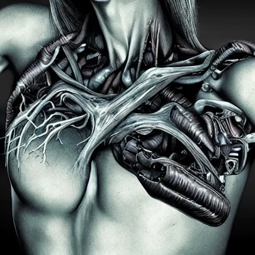 Prompt: beutiful cyborg rib partially dimantled, hyper realism, artstaition, epic composition