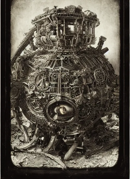 Prompt: old wetplate daguerreotype birth of artificial intelligence, fractal, intricate, elegant, highly detailed, parallax, leica, medium format, subsurface scattering, by jheronimus bosch and greg rutkowski and louis jacques mande daguerre