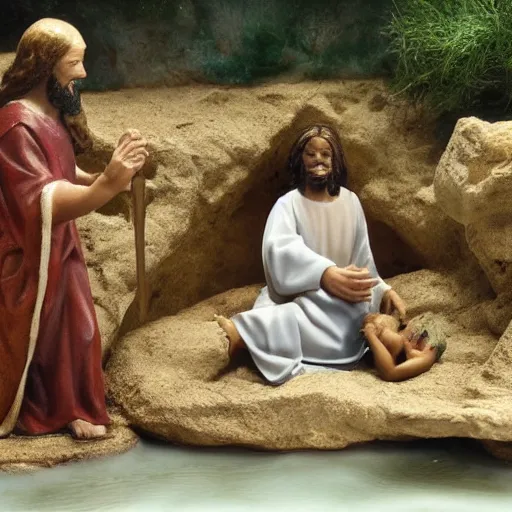 Image similar to diorama of Jesus when John was baptizing on the jordan river