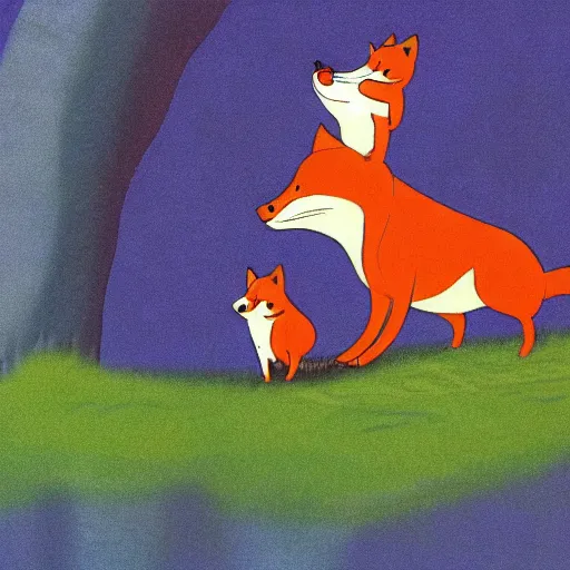 Image similar to VHS tape cover illustration of the 1992 animated film, Fatty Fox in the Haunted Forest