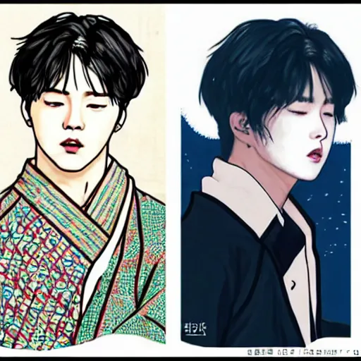 Prompt: park jimin of BTS, style of Hokusai