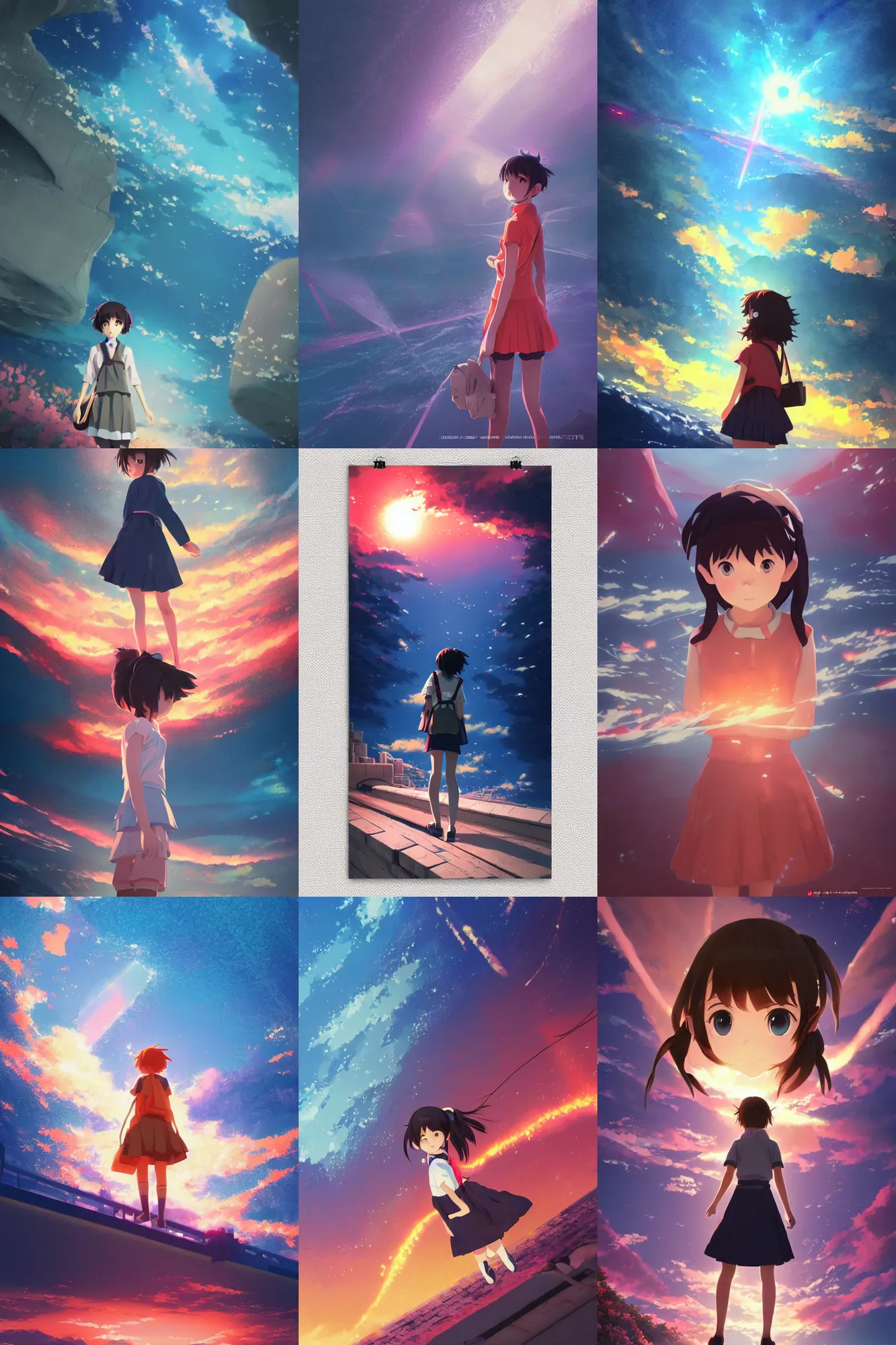 Prompt: 3d infrared poster Kimi no na wa, portrait of cute 3d anime lofi schoolgirl on huge japanese underwater subway infrared twilight. fantasy, elegant, dramatic light, trending on artstation, smooth, sharp focus, illustration, art by hiro kiyohara and hayao miyazaki oil painting