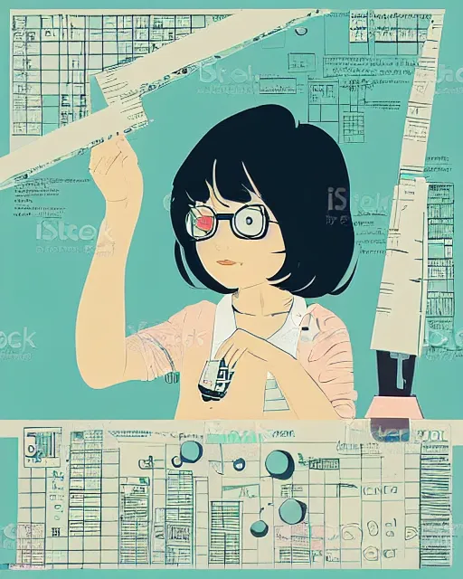 Image similar to a little girl in science lab experiment test tube microscope map. clean cel shaded vector art. minimalist illustration art by lois van baarle, artgerm, helen huang by makoto shinkai and ilya kuvshinov, rossdraws