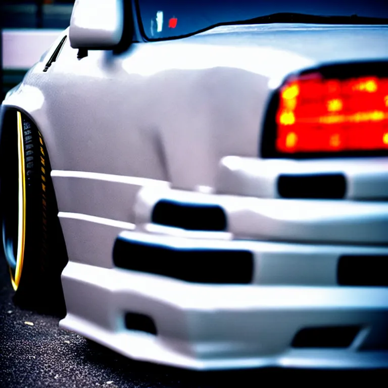 Image similar to close-up-photo JZX100 turbo illegal night meet, work-wheels, Shibuya shibuya, roadside, cinematic color, photorealistic, deep dish wheels, highly detailed, custom headlights