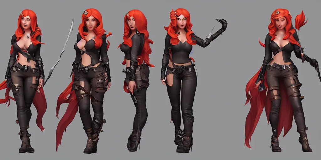 Image similar to Character sheet of prestige coven miss fortune (League of Legends). 3d render, octane render, game art, realistic, highly detailed, trending on artstation, 4k, trending on artstation, pixar, cgsociety, unreal engine 5, redshift render, trending on artstation, blender, behance, cg