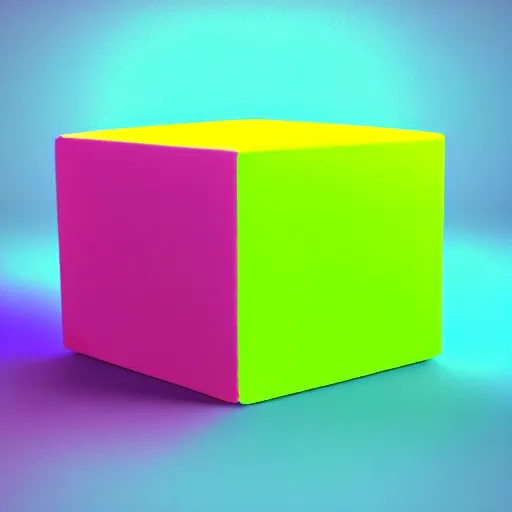 Image similar to cube made from paper, pink background, violet shift render, neon green, cgi