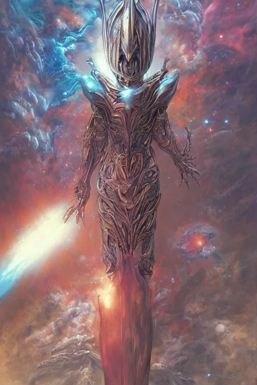 Prompt: now is the time to relaunch the dream weapon, by artgerm and yoshitaka amano and moebius and hr giger and zdislaw beksinski, hyperdetailed, surreal, dc comics, ornate, stunning, nebula, explosions in the sky, trending on artstation