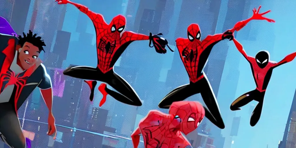 Image similar to a cheap remake of Into the Spiderverse