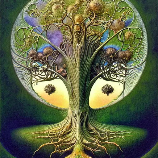 Image similar to tree of life by roger dean and andrew ferez, art forms of nature by ernst haeckel, divine chaos engine, symbolist, visionary, art nouveau, botanical fractal structures, organic, detailed, realistic, surreality