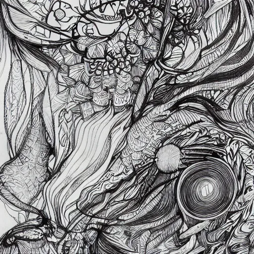 doodle pen drawing of a alien landscape with strange, Stable Diffusion
