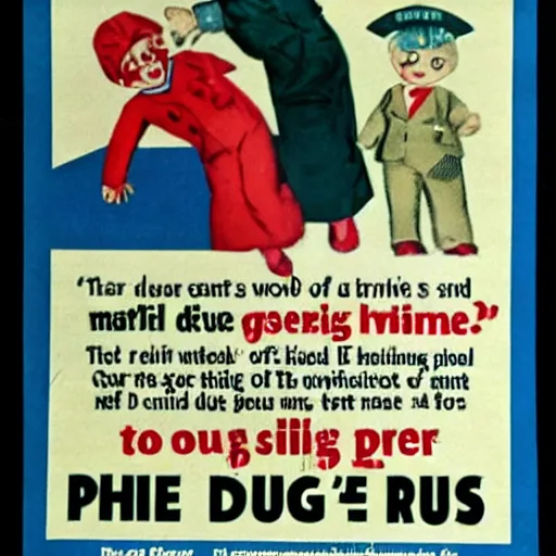 Prompt: 1950's anti-drug ad warning children of the dangers of politics