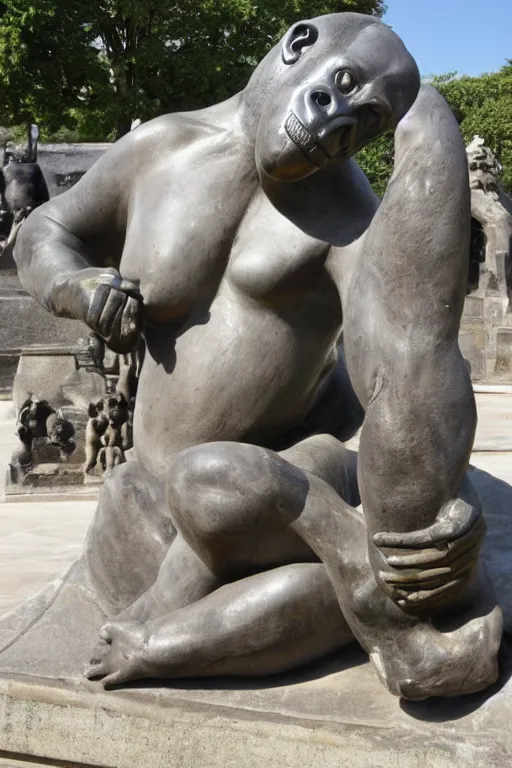 Image similar to Une statue monumentale en plein-pied de Harambe, bronze poli, fonte à la cire perdue, Collection du Musée du Louvre