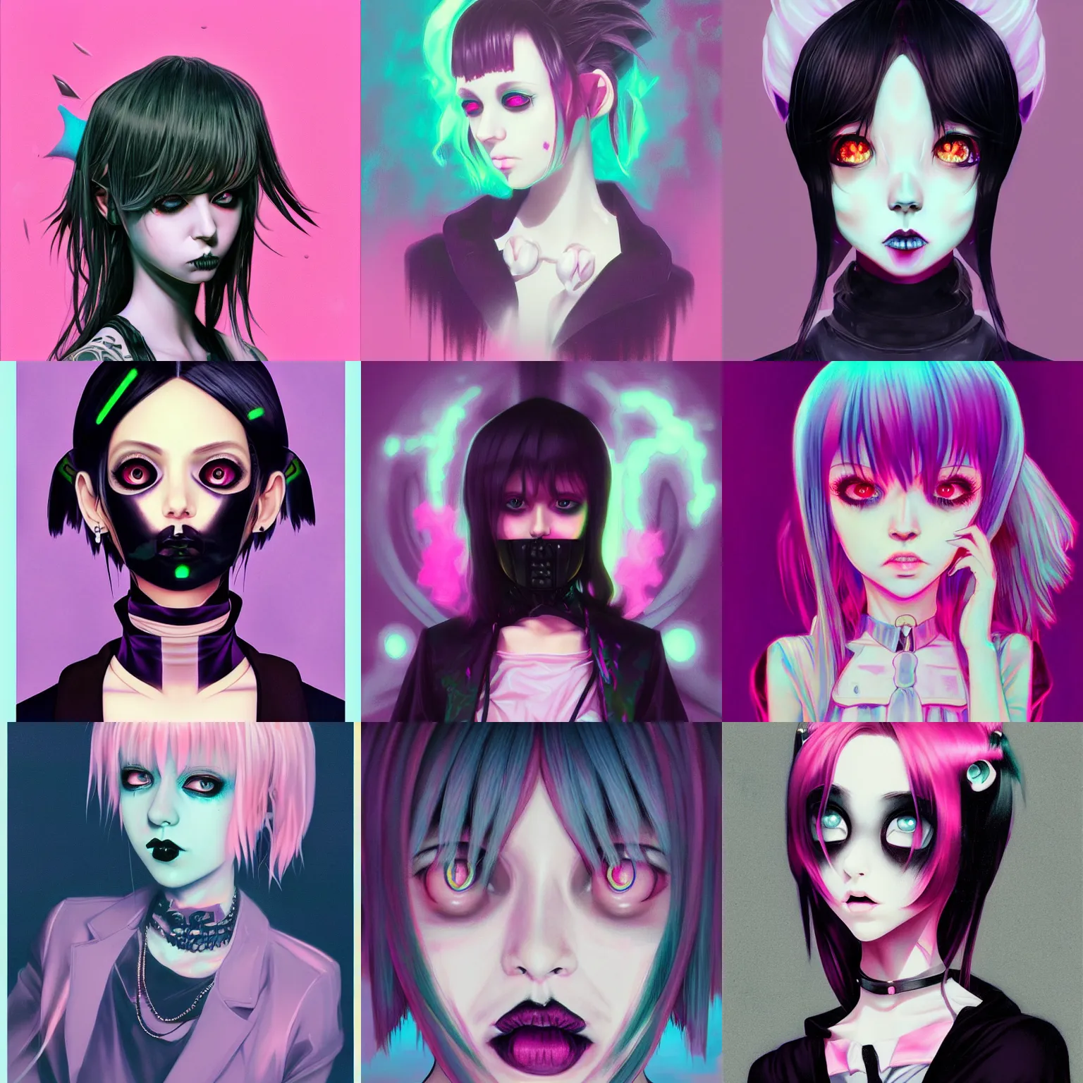 Image similar to 9 0 s, pastel goth aesthetic, creepy gothic portrait, yami kawaii, vaporwave colors, anime, manga, futuristic, hyperrealistic painting, by stanley twardowicz, ilya kuvshinov, rossdraws, trending on artstation