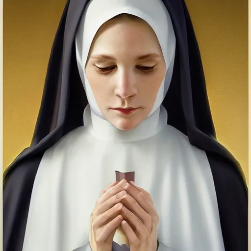 Image similar to nun in full dress, perfectly detailed magnolia flowers!! blessed by nature with ever - increasing physical mental perfection, symmetrical! intricate, sensual features, highly detailed, biblical divine holy perfection!! digital painting, artstation, concept art, smooth, sharp focus, illustration, art by artgerm and greg rutkowski and alphonse mucha