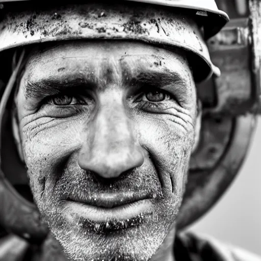 Image similar to close up face male portrait of a coal miner who just finished is last shift.