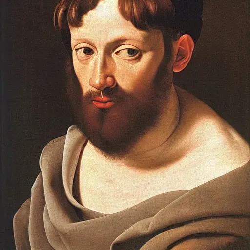 Prompt: portrait of patrick baud, by caravaggio. oil painting.