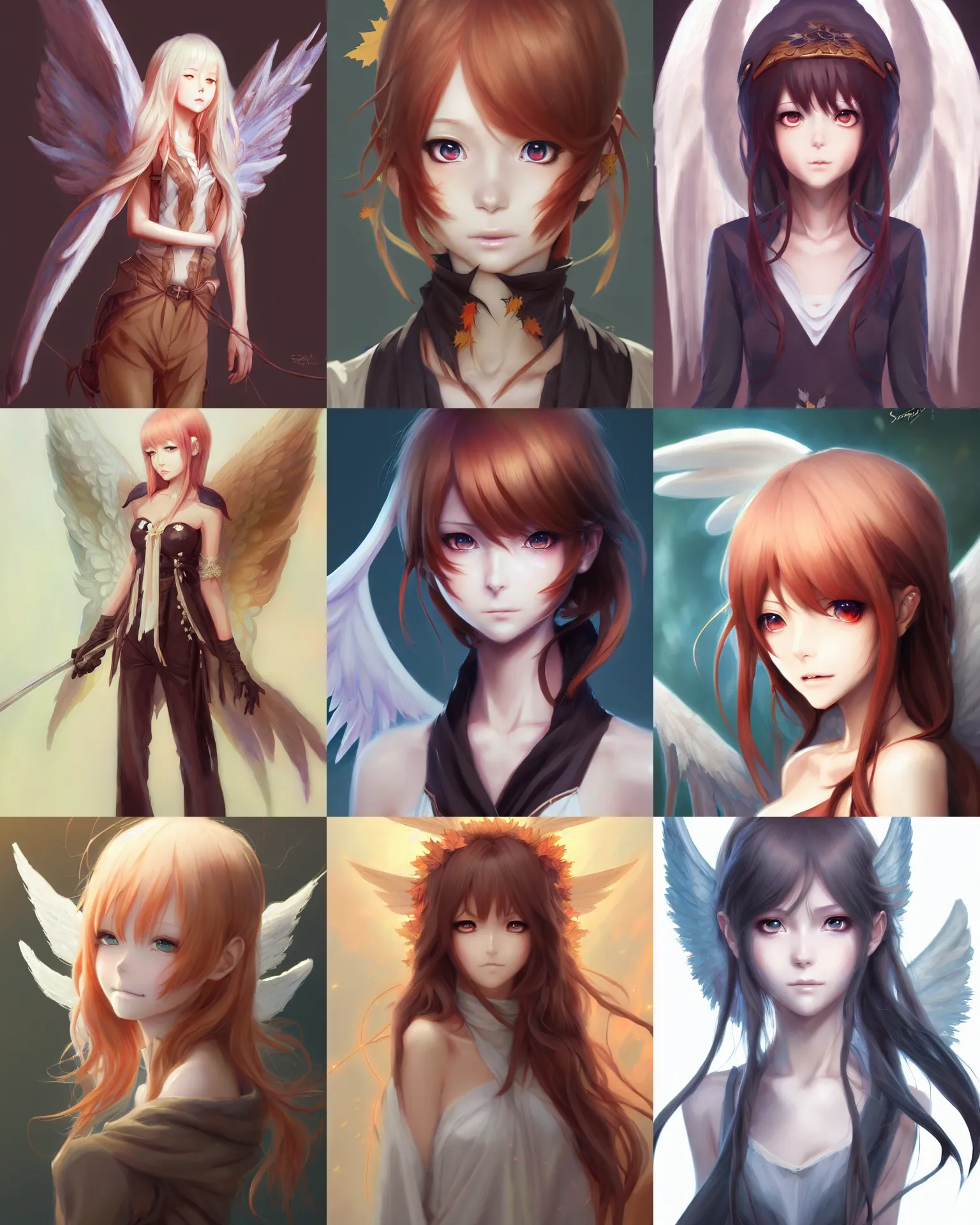 Prompt: Character concept art of an anime angel of autumn || cute-fine-face, pretty face, realistic shaded Perfect face, fine details by Stanley Artgerm Lau, WLOP, Rossdraws, James Jean, Andrei Riabovitchev, Marc Simonetti, and Sakimichan, tranding on artstation