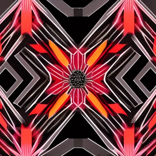 Prompt: 2 d generative art, condensed minimalistic detailed concept art painting art deco pattern black diamonds + red flowers and diamonds by beeple, exquisite detail