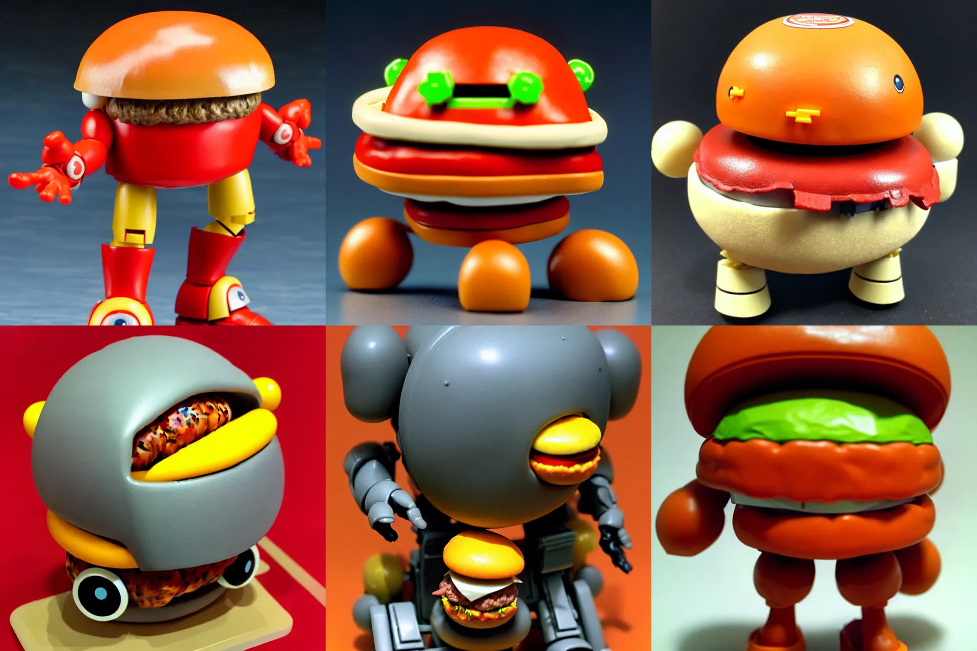 Prompt: A giant mechanized adorable hamburger from Final Fantasy as a 1980's Kenner style action figure, 5 points of articulation, full body, 4k, highly detailed. award winning sci-fi. look at all that detail!