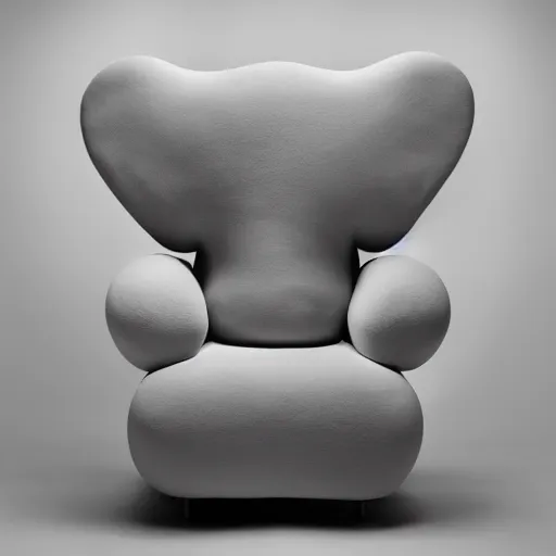 Image similar to an armchair in the shape of an elephant with grey accents designed by antony gormley, advertising photography