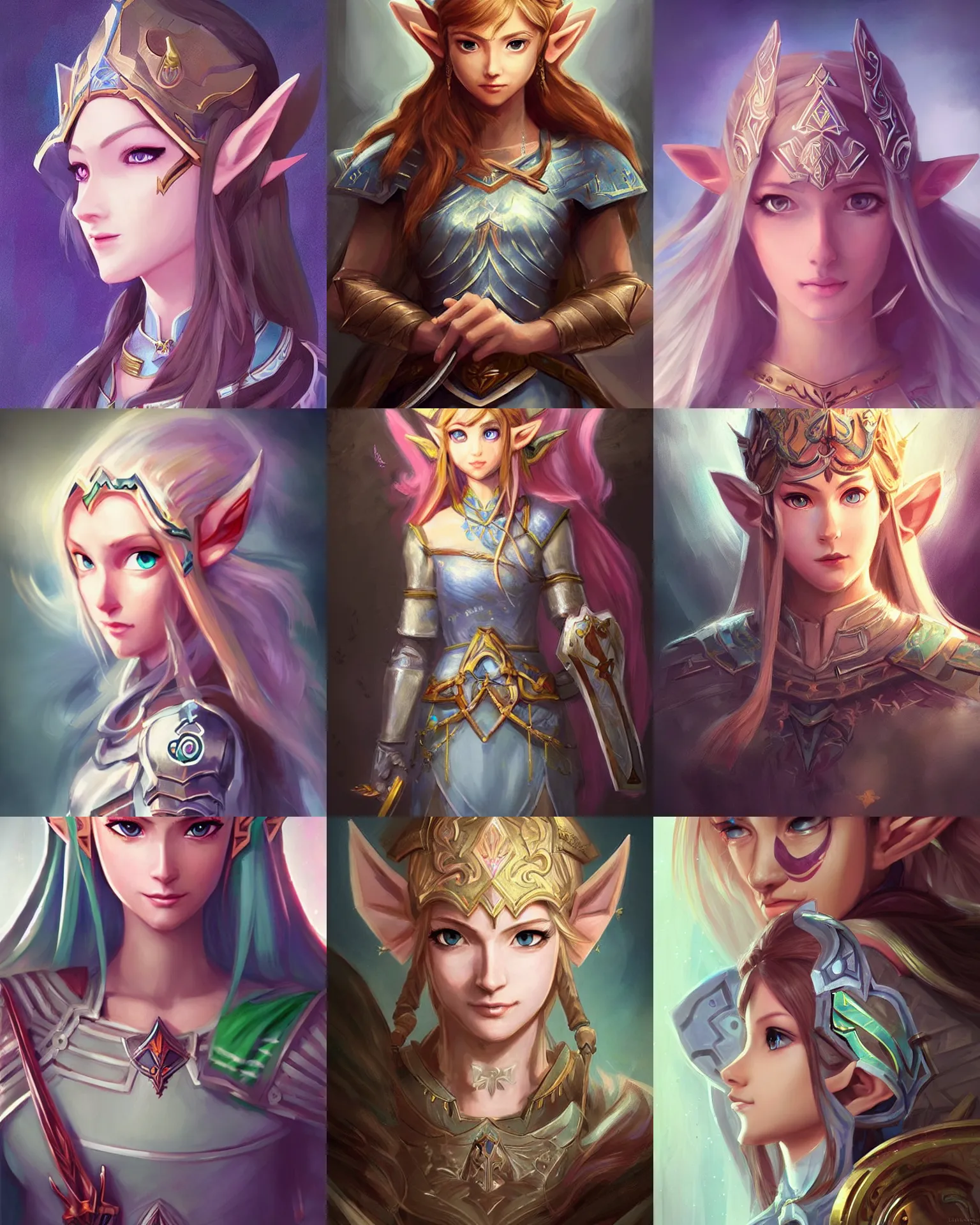 Prompt: beautiful portrait of a gorgeous knight who looks like Princess Zelda , character design by Ross Tran, detailed, soft lighting