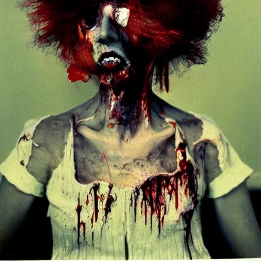 Image similar to horror art, deep bleeding decaying colors!, professional photograph taken by Cindy Sherman