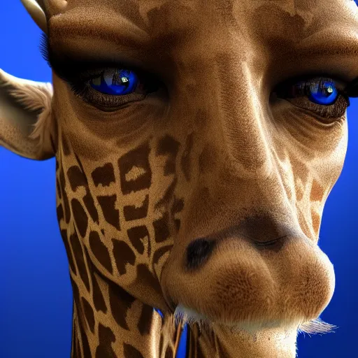 Image similar to a highly detailed portrait of a humanoid giraffe in a blue cloak, artstation, deviantart, professional, unreal engine 5, photorealistic