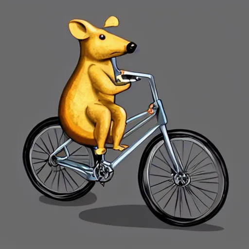 Image similar to a stainless steel bike, made of swiss cheese wheels, a cartoonish rat riding the bike on the surface of the moon and, digital painting, greg rutowski, artstation