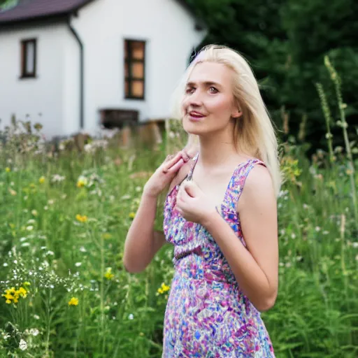 Prompt: a blonde girl on midsummers eve in Sweden