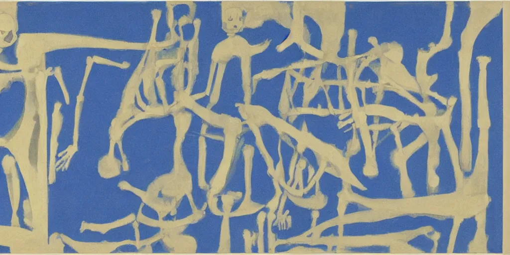 Image similar to Blueprint for a womens skeleton by Josef Albers and yves Klein, oil painting