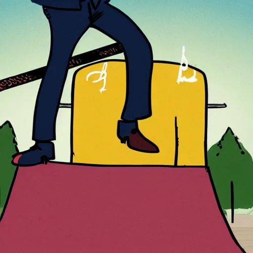 Prompt: caricature of Bill Gates pole vaulting over a giant chair