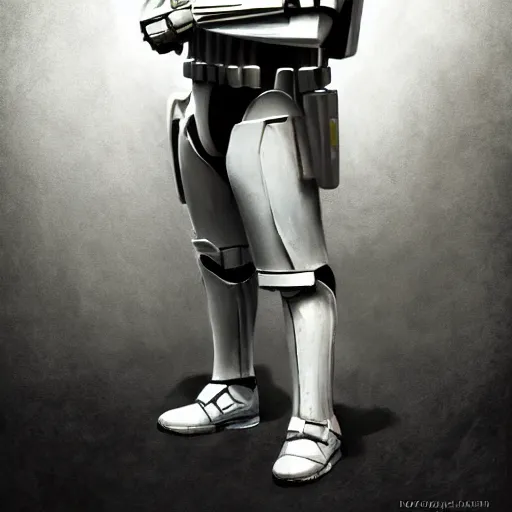 Image similar to an imperial stormtrooper walking, full body photography, concept art by Doug Chiang cinematic, realistic painting, high definition, concept art, the Mandalorian concept art style