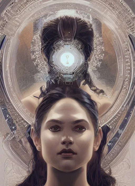 Image similar to symmetry!! kurt russel, machine parts embedded into face, intricate, elegant, highly detailed, digital painting, artstation, concept art, smooth, sharp focus, illustration, art by artgerm and greg rutkowski and alphonse mucha, 8 k
