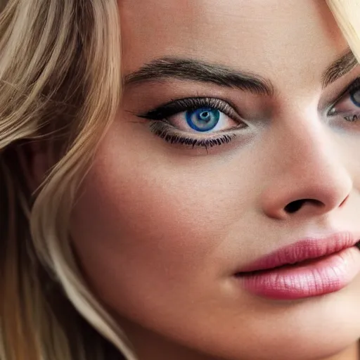 Image similar to margot robbie portrait, 8k resolution, hyper-detailed, beautiful eyes