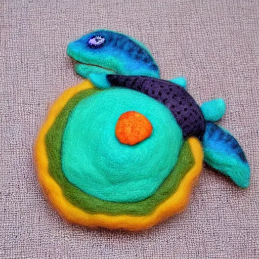 Prompt: a needle felted sea turtle, needle felting art.