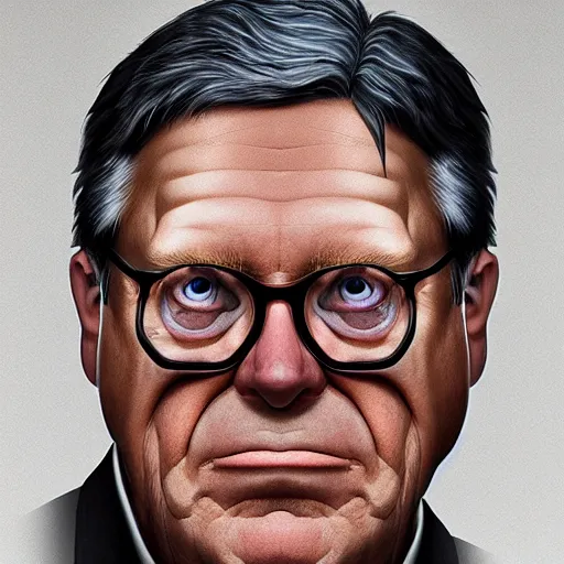 Image similar to bill barr fried chicken hybrid, bill barr anthropomorphic transformation, realistic face, greg rutkowski, artgerm, digital art,