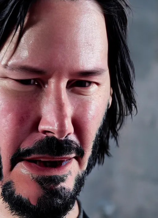 Image similar to close - up keanu reeves as a jedi master, perfect symmetrical face, a red sand desert, moody lighting, 8 k, shallow depth of field, intricate detail,