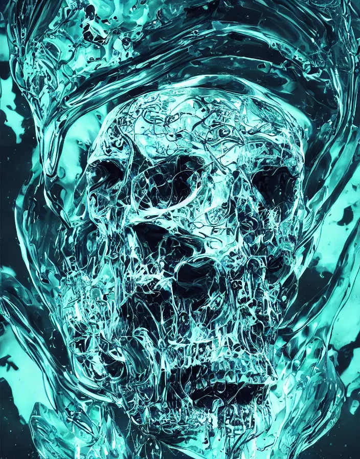 Image similar to portrait of a melting skull. intricate abstract. intricate artwork. by Tooth Wu, wlop, beeple, dan mumford. octane render, trending on artstation, greg rutkowski, retrofuturism, very coherent symmetrical artwork. cinematic, hyper realism, high detail, octane render, 8k, depth of field, bokeh. neon accents