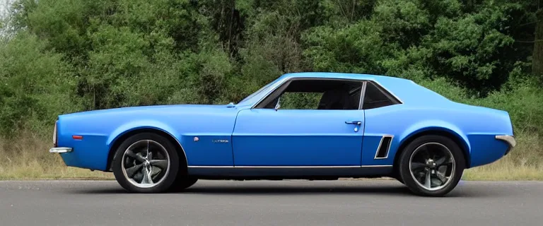 Image similar to denim blue audi camaro b 1 ( 1 9 6 7 ), establishing shot