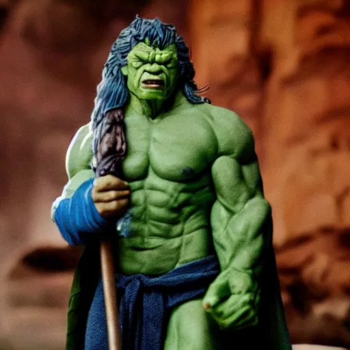 Image similar to film still of gandalf starring as the hulk, claymation, 8 k, hyperdetalied, cgsociety