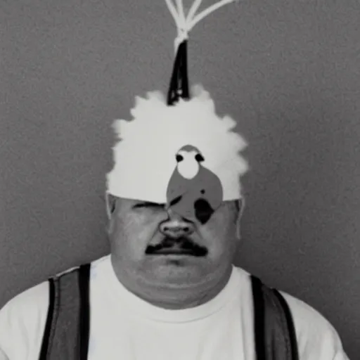 Image similar to inmate wearing chicken head