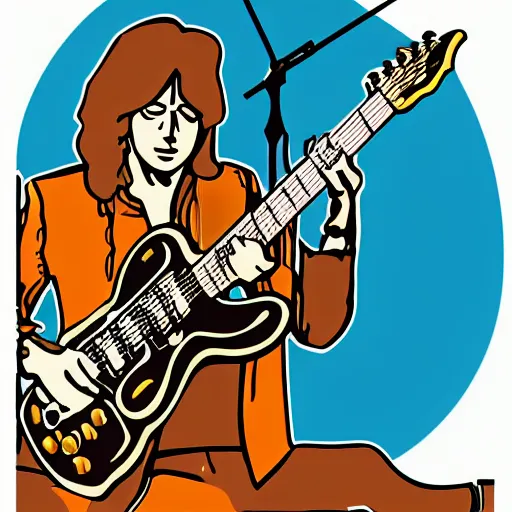 Image similar to 1 9 7 0 - young - jimmy page from led zepelin playing - guitar - solo, sticker - art, svg vector, adobe - illustrator